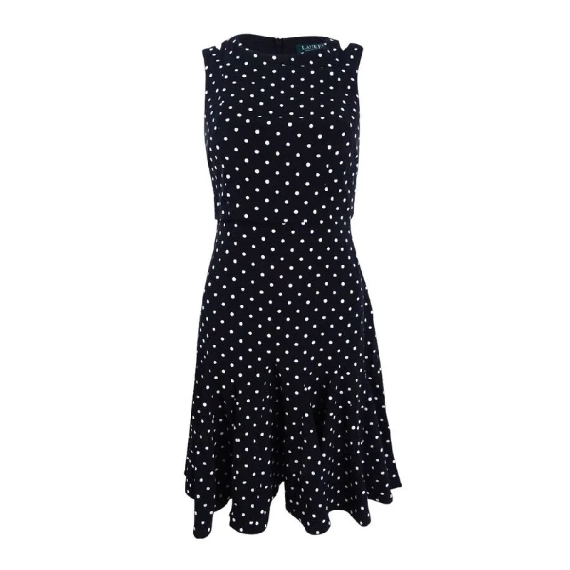Sports And Leisure Lauren Ralph Lauren Women's Polka-Dot Crepe Dress (0, Black/Colonial)