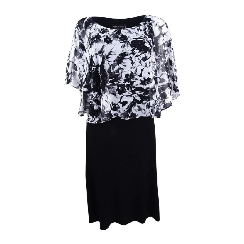 Retro Style Connected Women's Printed Cape Overlay Sheath Dress
