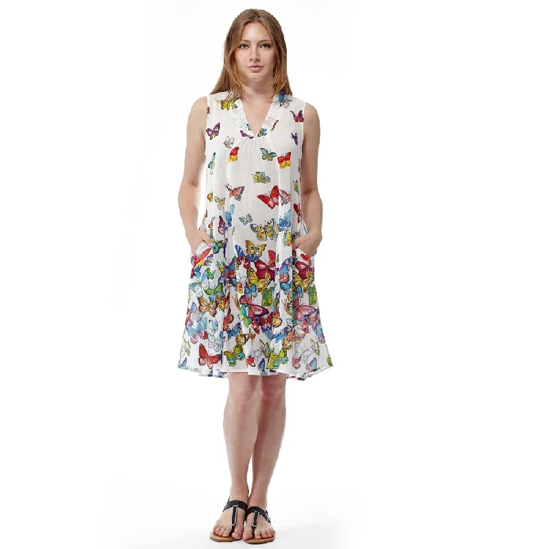 Creative Prints La Cera Women's Sleeveless White Printed Dress