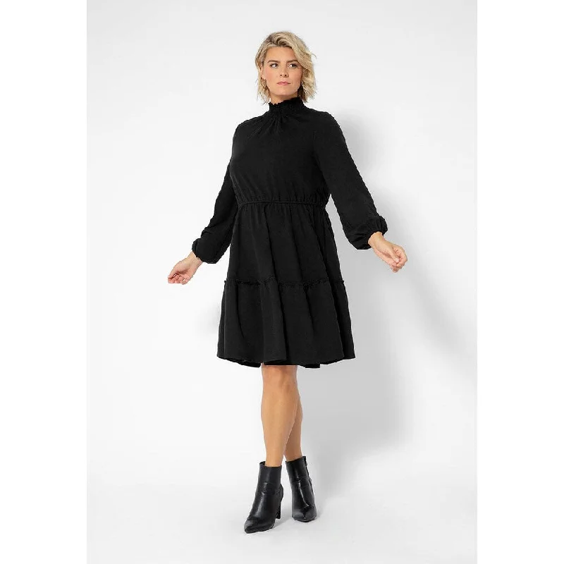 Hooded design Leota Women's Long Sleeve Olive Boho Tiered Jersey Dress (Curve) Black