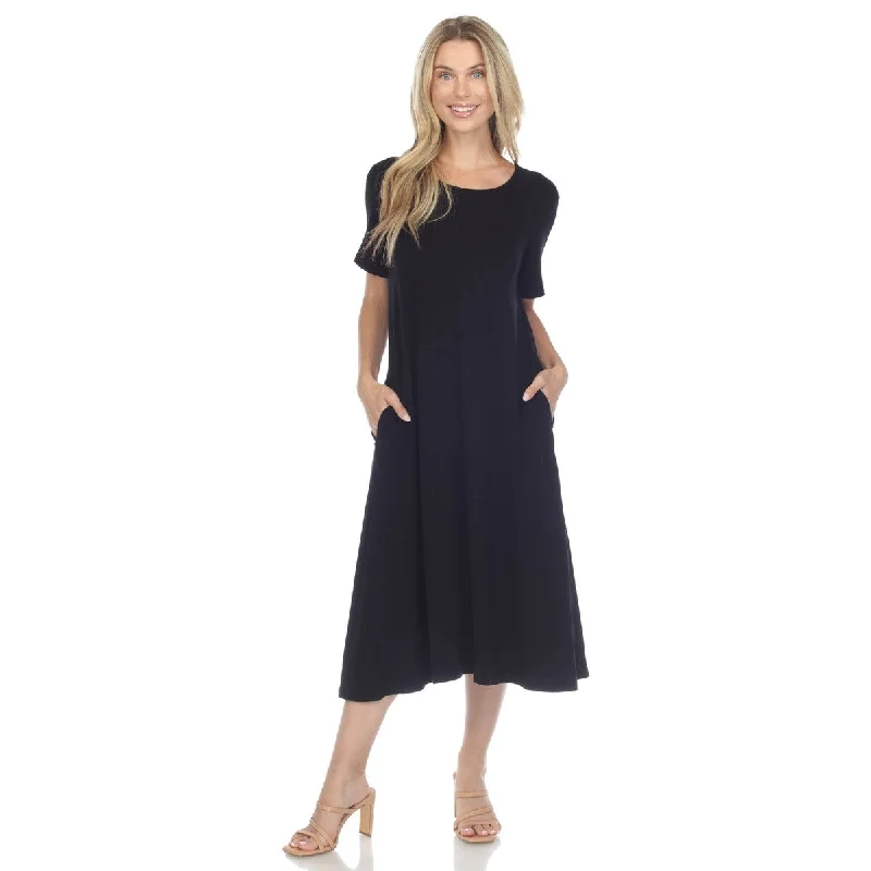 Unique Design White Mark Women's Short Sleeve Midi Swing Dress