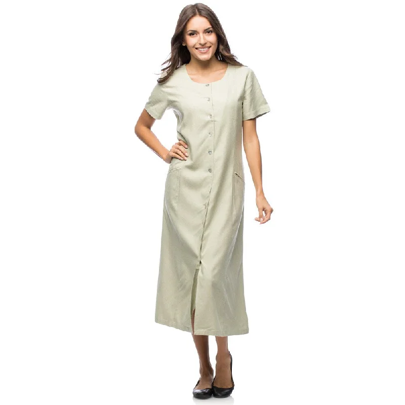 Classic Retro La Cera Women's Sage Green Silk Button-front Dress