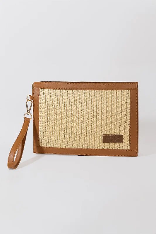Luxury Classic DUBAI RAFIA CLUTCH - TAN