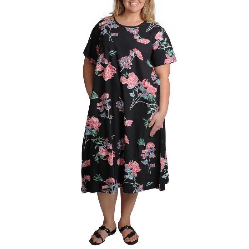 Fresh And Simple La Cera Women's Plus Size Black Floral Print A-line Dress