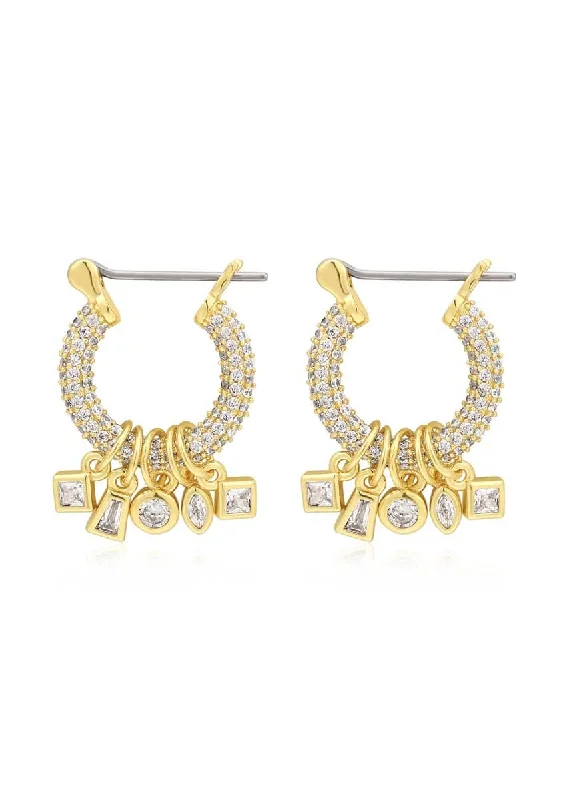 Street Casual Style Bezel Stone Shaker Hoops - Gold