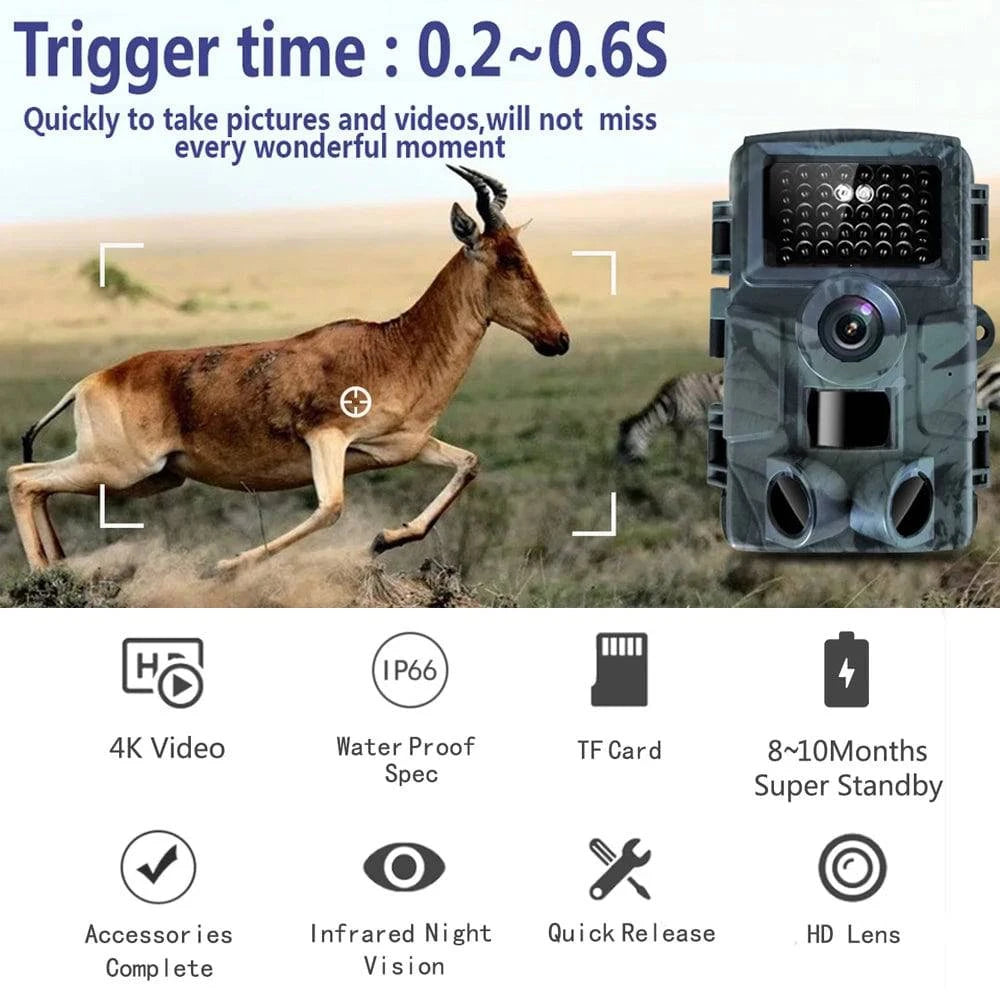 Comfortable Wear 4K 30MP Hunting Trail Camera IP66 Waterproof Wild Camera with 120° Wide Angle Night Vision Support Photo Video Motion Activated