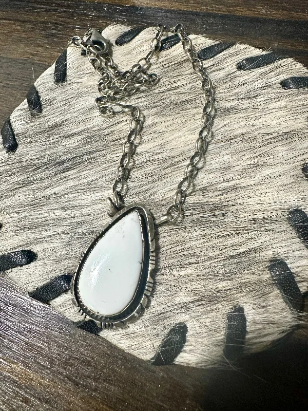 British Style White Buffalo Teardrop Necklace