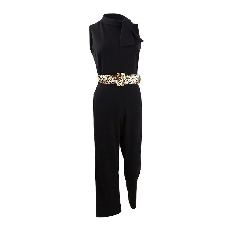 Summer Comfort DKNY Women's Tie Neck Leopard Belt Jumpsuit
