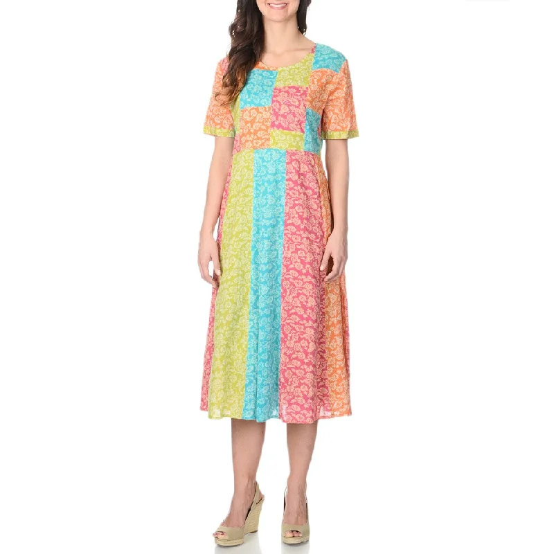 Noble And Elegant La Cera Women's Patchwork Bodice Short Sleeve Dress