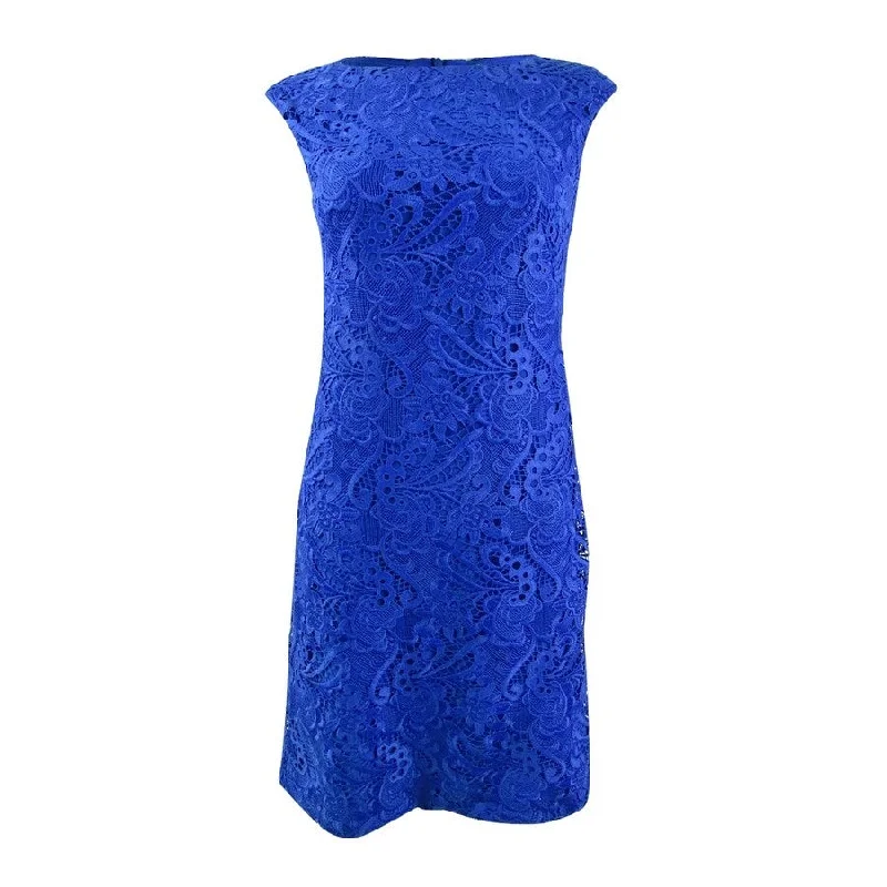 High Street Design Lauren Ralph Lauren Women's Lace Cap-Sleeve Dress (0, Blue)