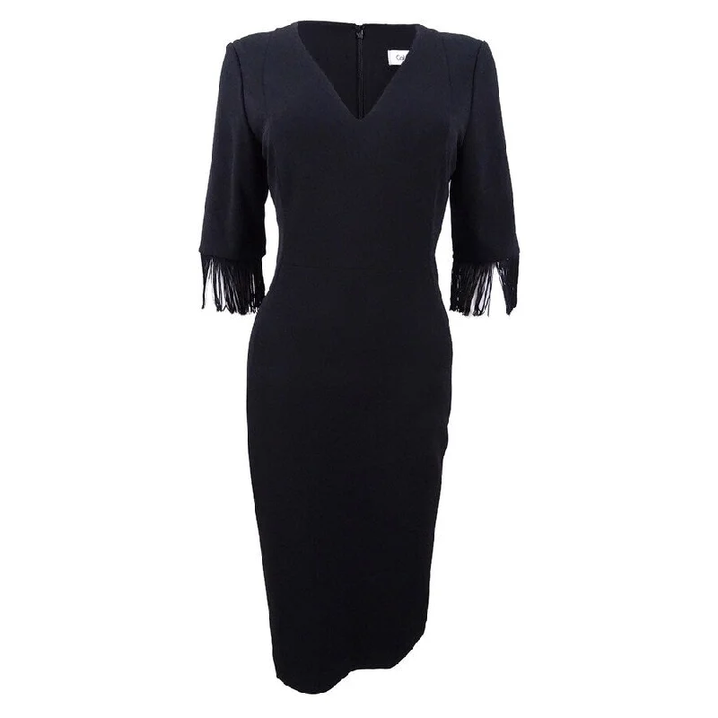 Soft Comfort Calvin Klein Women's V-Neck Fringe Sheath Dress