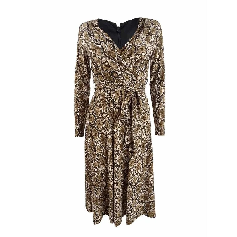 High Street Fashion DKNY Women's Python Jersey Wrap Dress (2, Natural Multi)