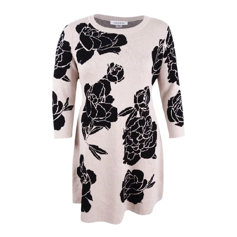 Sweet Style Calvin Klein Women's Floral-Print Fit & Flare Sweater Dress