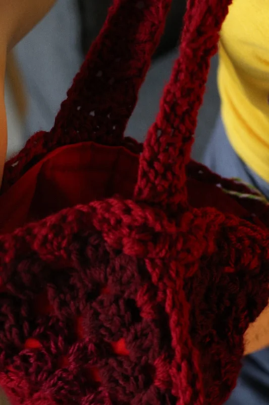 Retro Lace Fabric One of a kind Granny Square bag - Carol Meyer Crochet Originals - Merlot