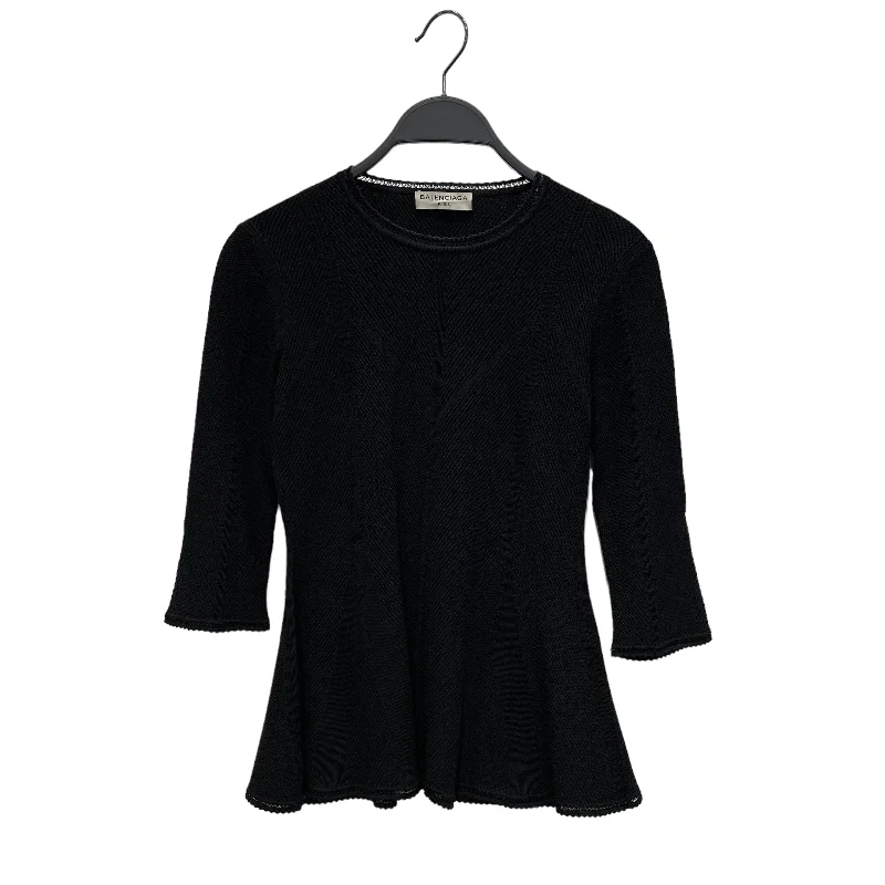 Simple Style BALENCIAGA/LS Cut & Sew/34/Polyester/BLK/MIDDLE ARM KNIT TOP