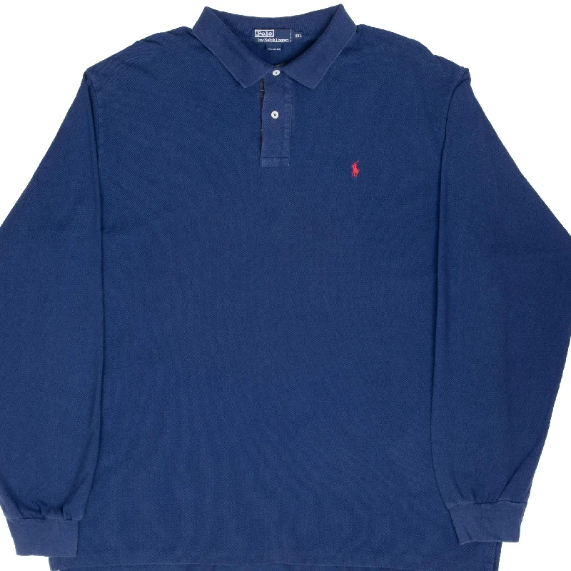 Fashion Classic VINTAGE RALPH LAUREN BLUE LONG SLEEVE POLO SHIRT 1990S 2XL