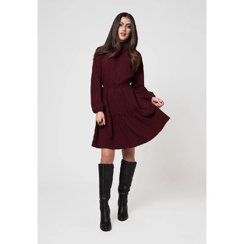 Street Casual Style Leota Women's Long Sleeve Olive Dress In Maroon Red