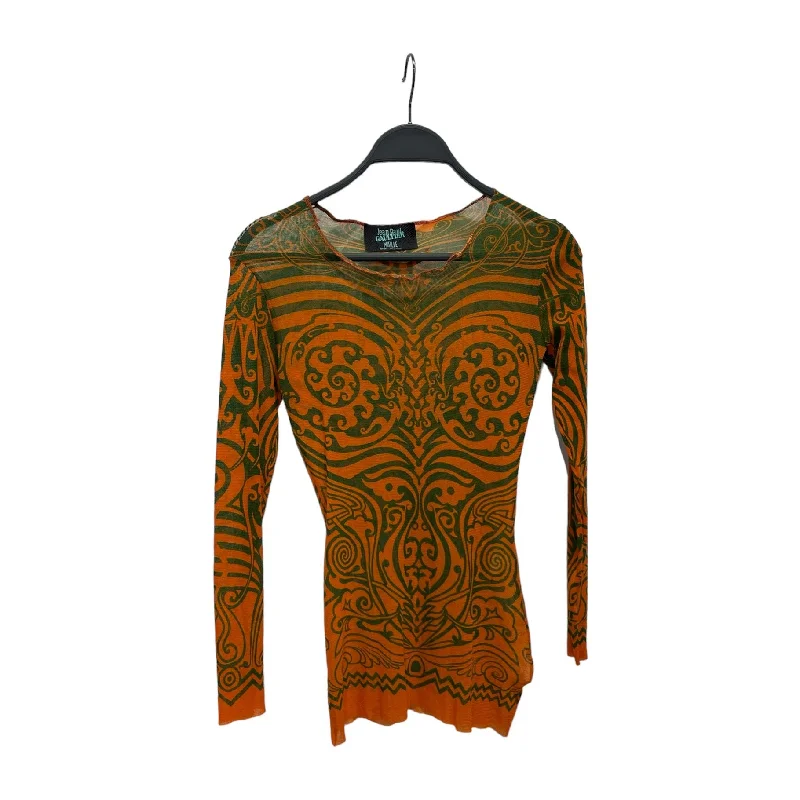 Breathable Comfort Jean Paul Gaultier/LS T-Shirt/All Over Print/Polyester/ORN/TRIBAL PRINT MESH TOP