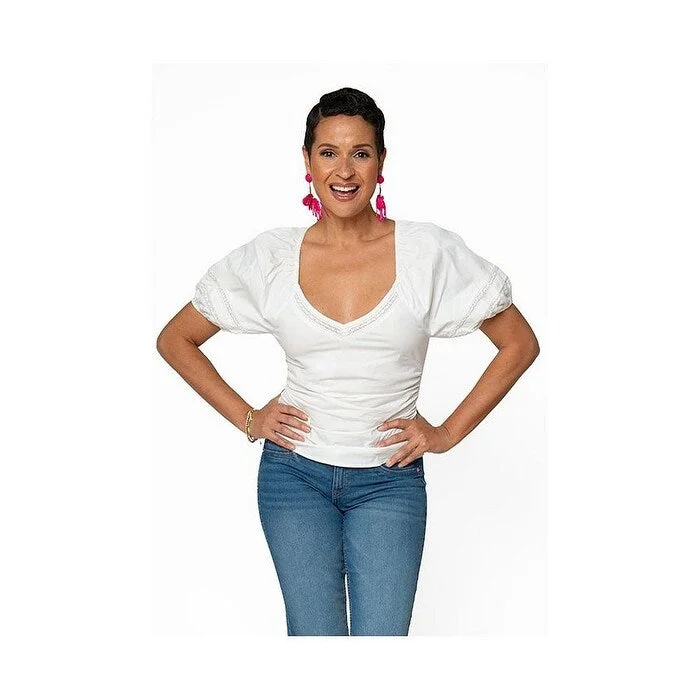 Street Style Suit Leota Women's Solid Puff-Sleeve Elsa Top White Size Small