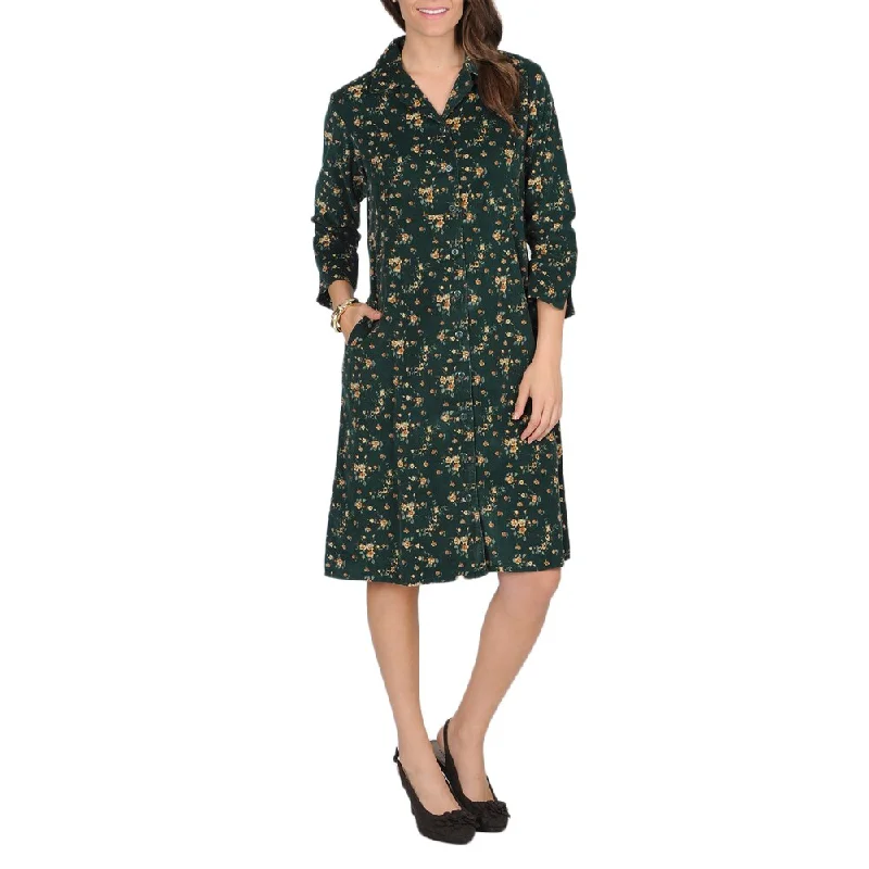 Age-reducing Style La Cera Women's Hunter Floral Print Corduroy Dress