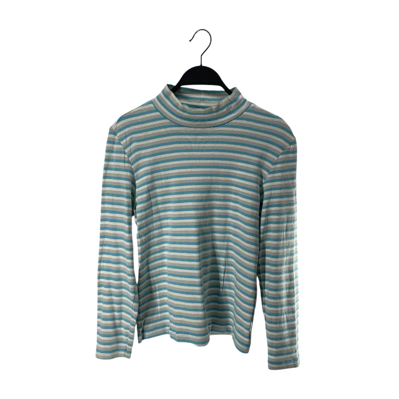 Courreges/LS T-Shirt/38/Stripe/Cotton/WHT/High Neck/BLU + WHT + GRY