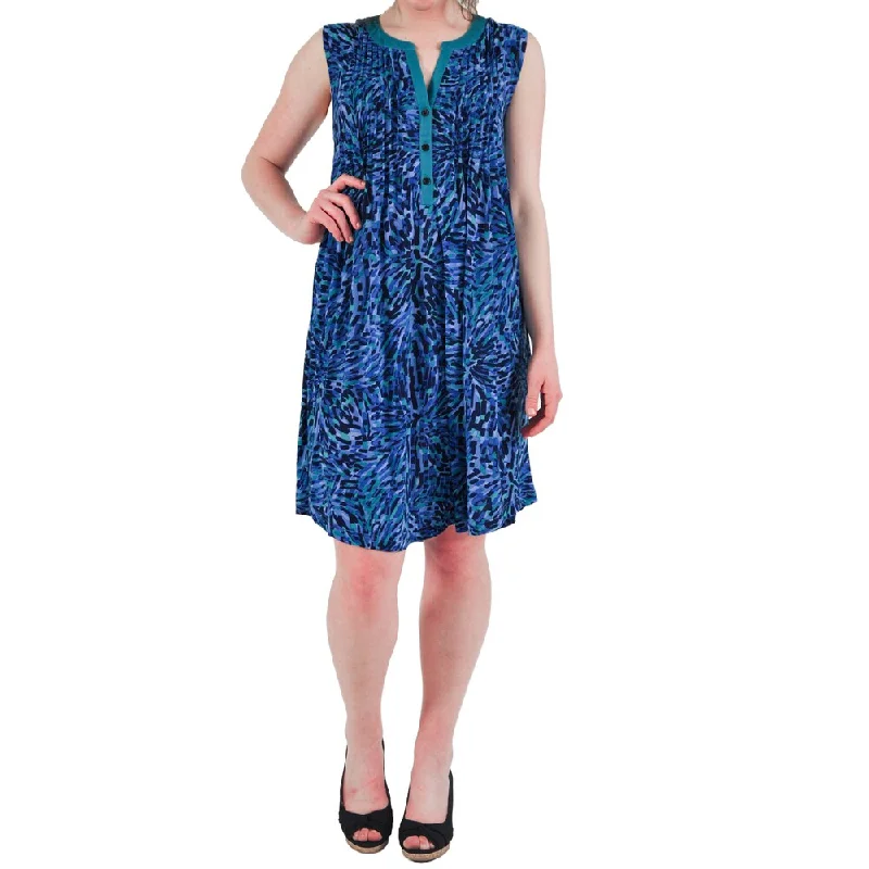 Fashion Selection La Cera Women's Sleeveless Print Dress with Contrast Trim