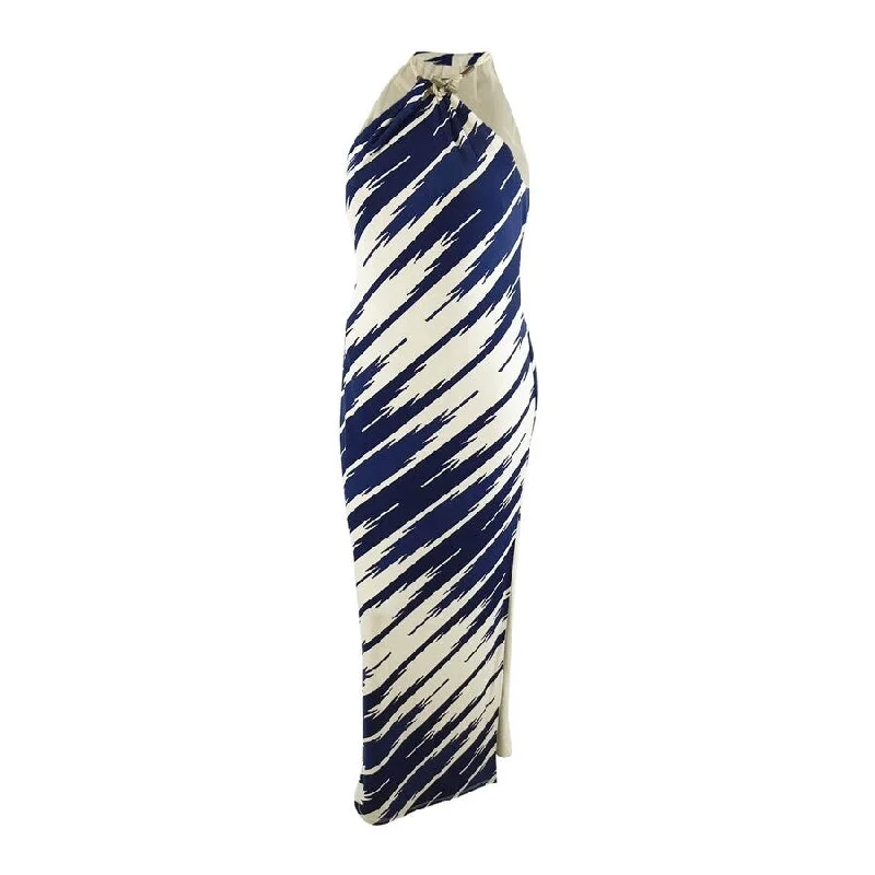 Stylish Wear Lauren Ralph Lauren Women's Print Jersey Halter Gown (16, Cream/Blue)