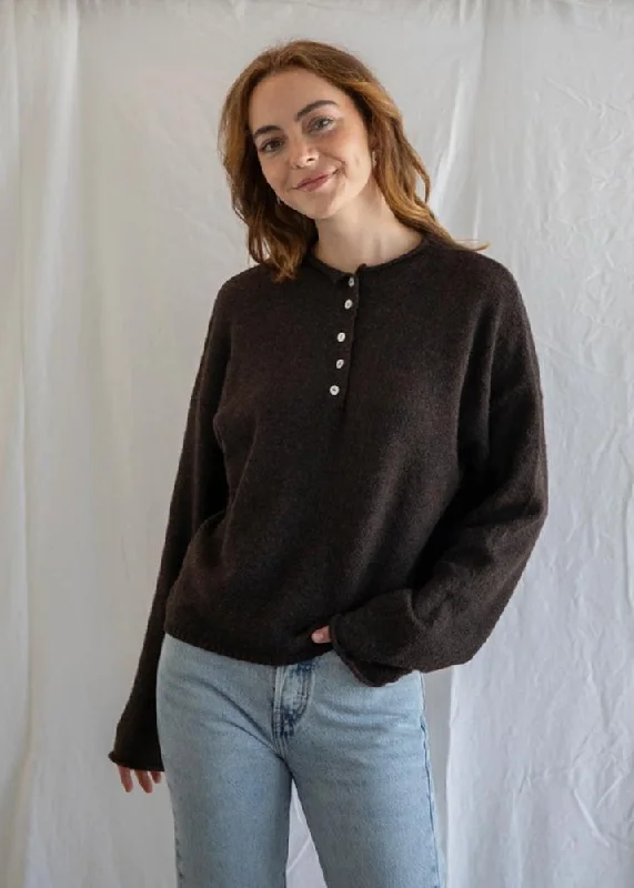 Floral Prints Piper Henley Pullover - Chocolate