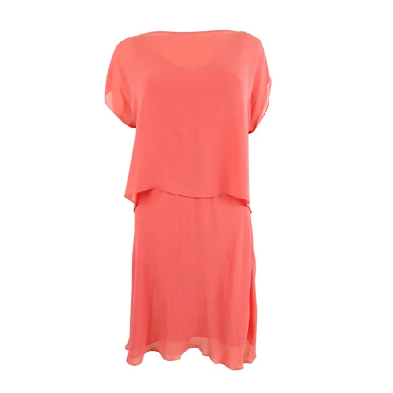 Thin Design Lauren Ralph Lauren Women's Asymmetrical Georgette Dress (0, Red Sky)