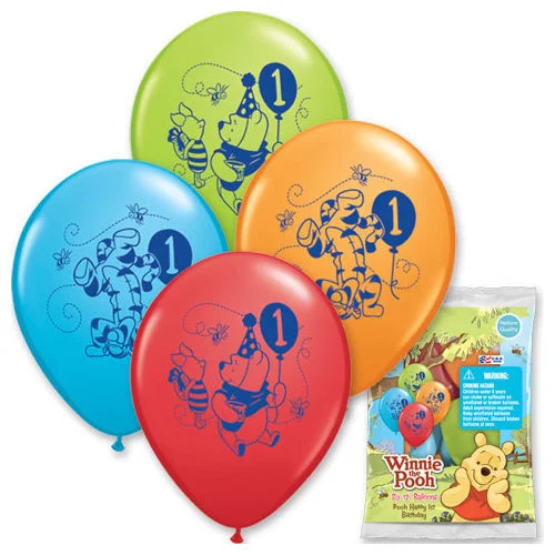 Breathable Style 12 inch POOH HAPPY 1ST BIRTHDAY (6 PK)