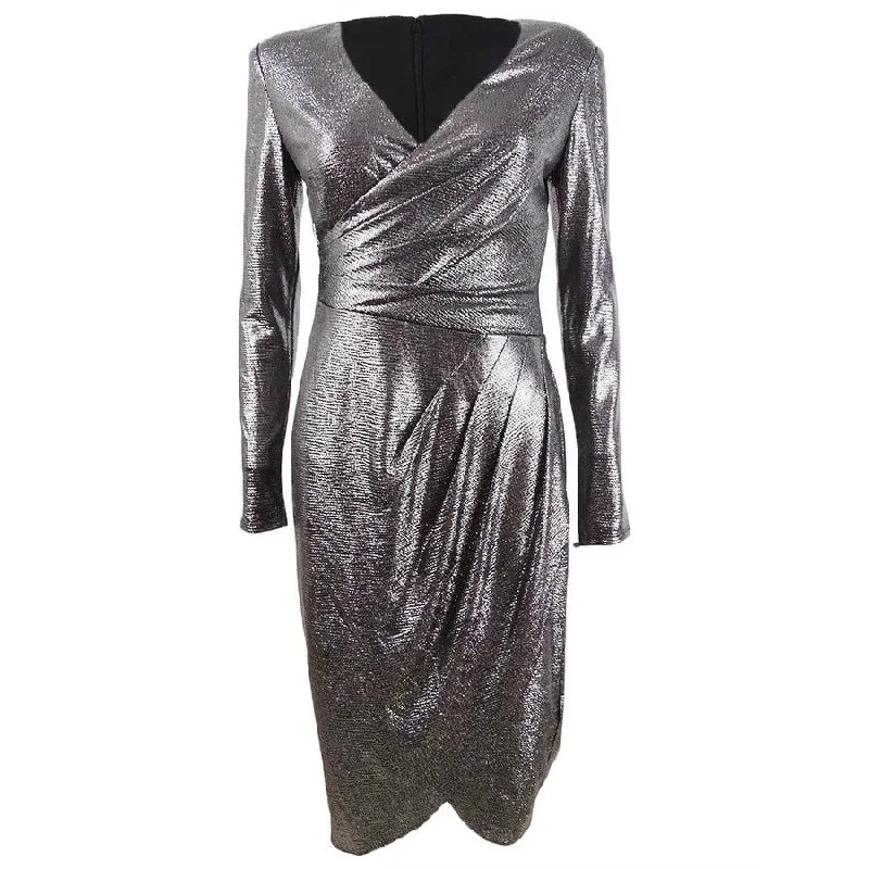 Fashionable Items Adrianna Papell Women's Metallic-Jersey Faux-Wrap Dress