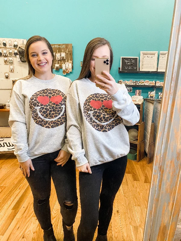 Street Cool Leopard Happy Face Pullover