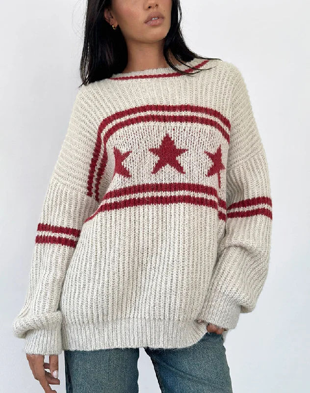 Comfortable Series Lulees Oversized Jumper in Oat with Star Stripe