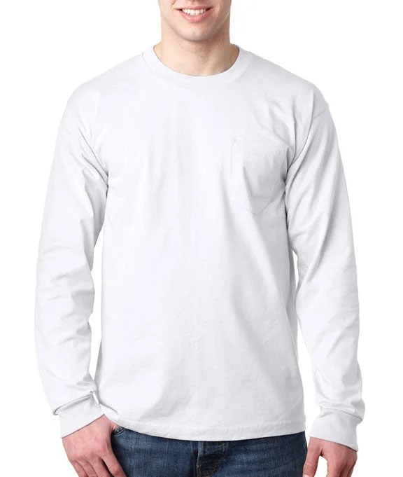 Elegant And Simple 8100 - Bayside Adult Long-Sleeve T-Shirt w/ Pocket | White
