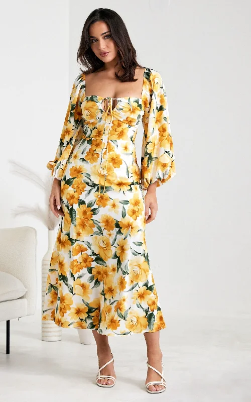 Classic style Becca Maxi Dress - Yellow Floral