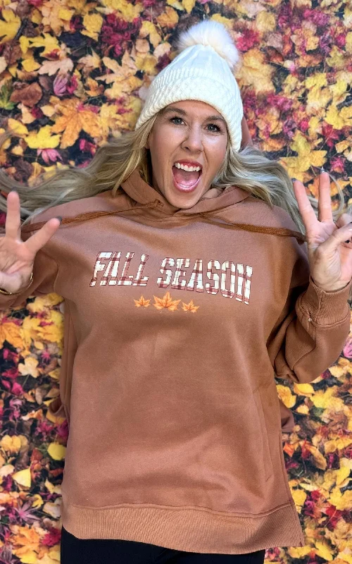 Stretch Design Fall Season Cognac Side Slit Hoodie- - Final Sale