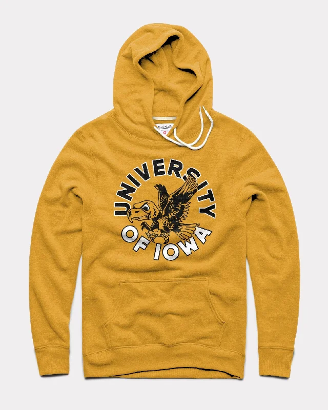Relaxed Chic Iowa Flying Herky Circle Gold Hoodie