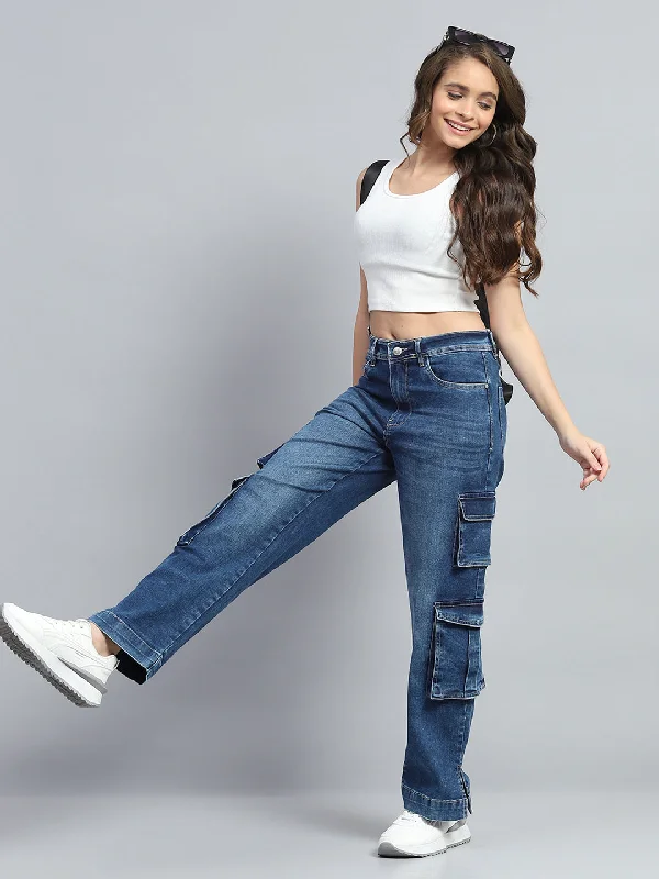 Layered Comfort Women Blue Solid Regular Fit Cargo
