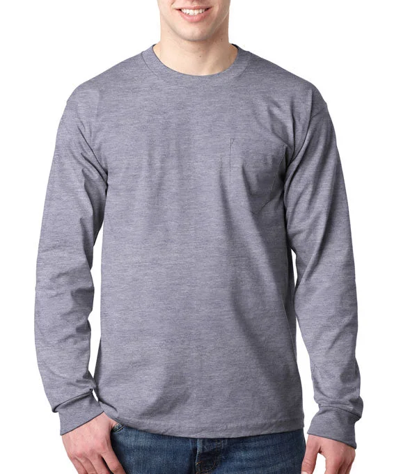 Versatile Items 8100 - Bayside Adult Long-Sleeve T-Shirt w/ Pocket | Dark Ash