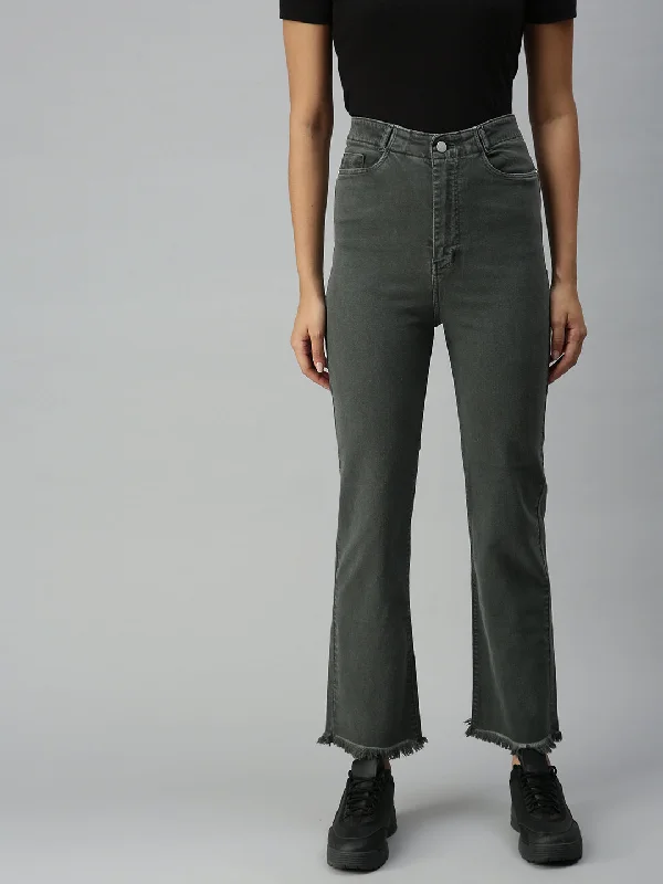 Comfortable Series Women's Grey Solid Denim Relaxed Jeans