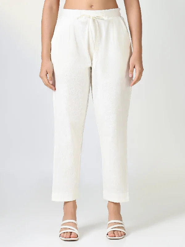 Relaxed Dresses Women Solid Cream Slim Fit Trousers