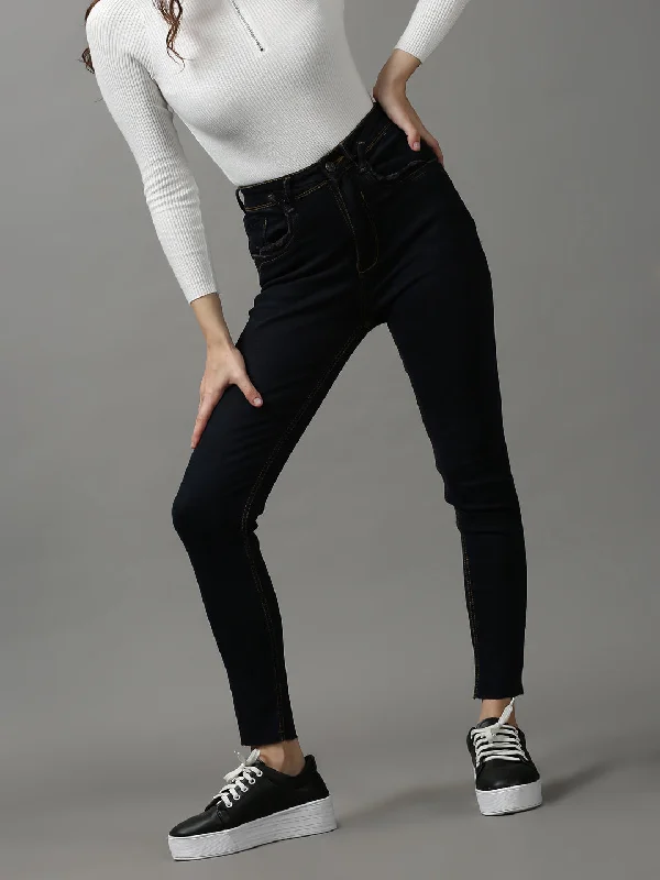 Street Charm Women's Navy Blue Solid Skinny Fit Denim Jeans