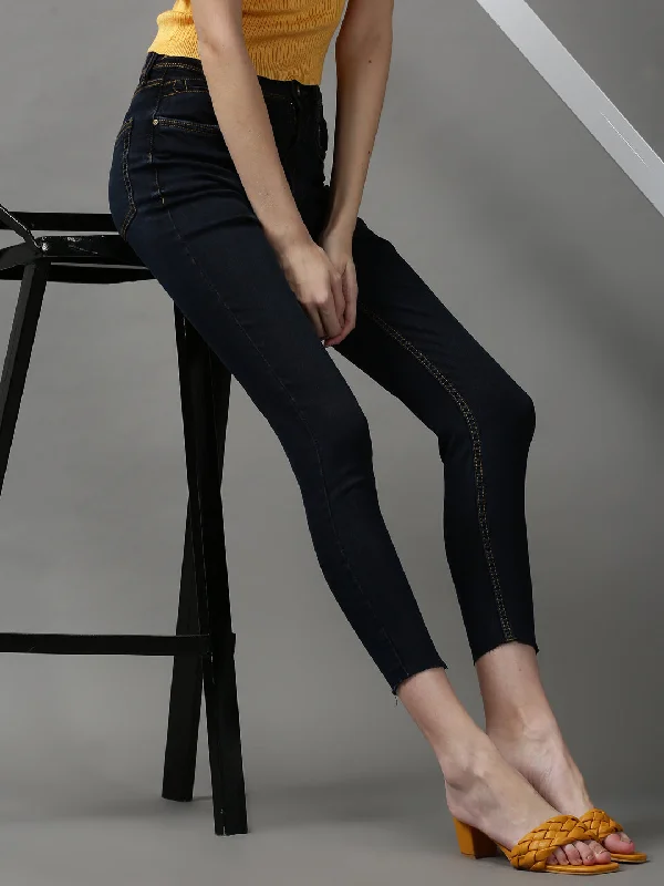 Body Design Women's Navy Blue Solid Skinny Fit Denim Jeans