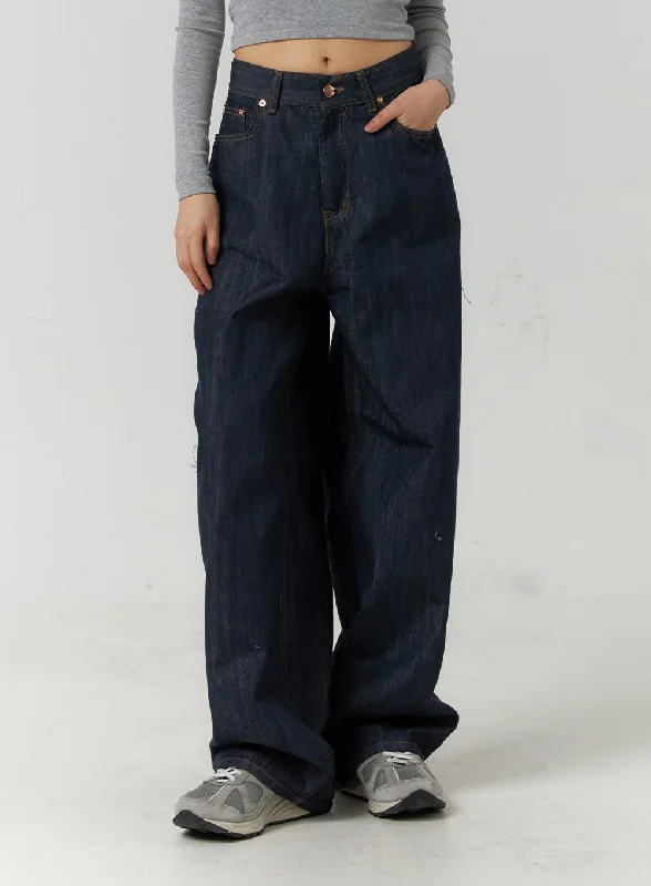Versatile Style Back Button Wide Leg Jeans CF407