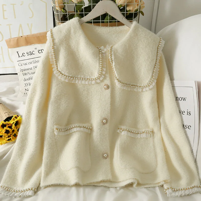 Simple Style Plush loose coat feminine versatile long sleeved sweater  1798