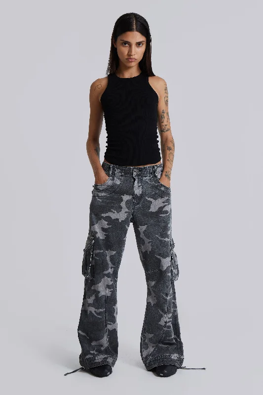 Cozy Outfit Washed Black Trooper Camo Cargo Pant