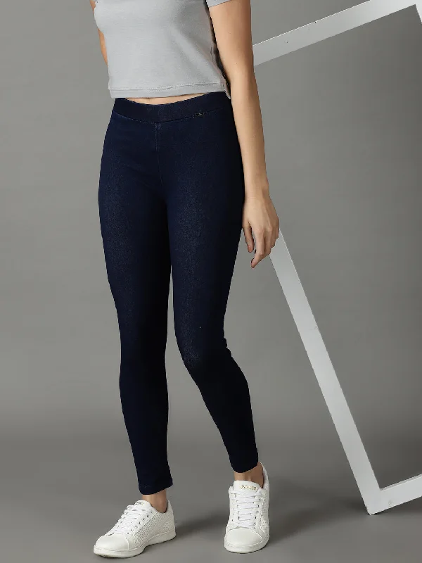 Relaxed Fashion Women's Navy Blue Solid Skinny Fit Denim Jeans