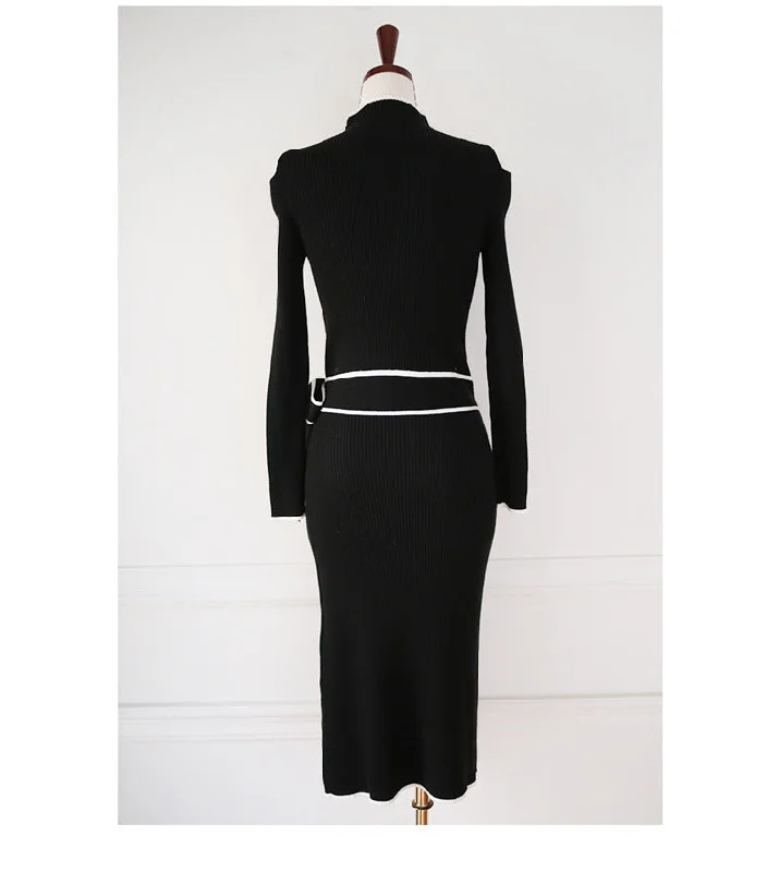 Soft Layers Lace-up Slip-shoulder Knitted Sweater Dress