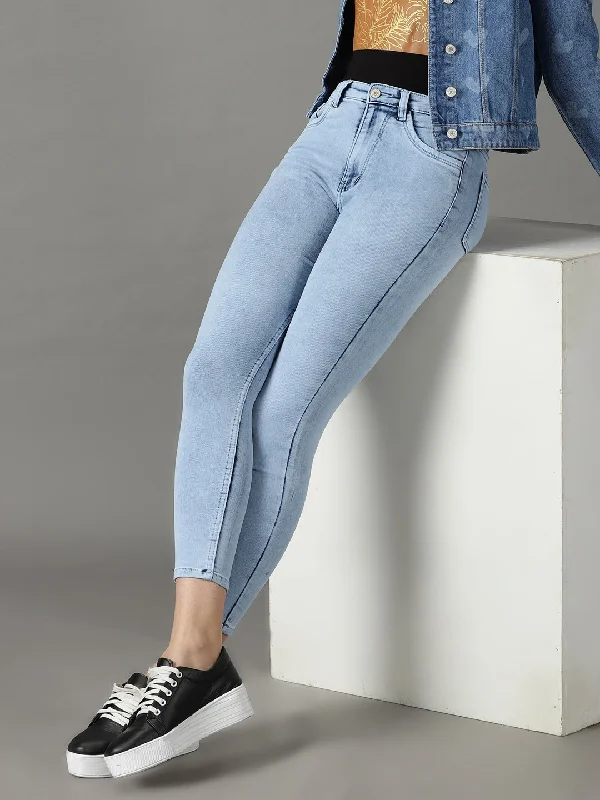 Celebrity Style Women's Blue Solid Skinny Fit Denim Jeans