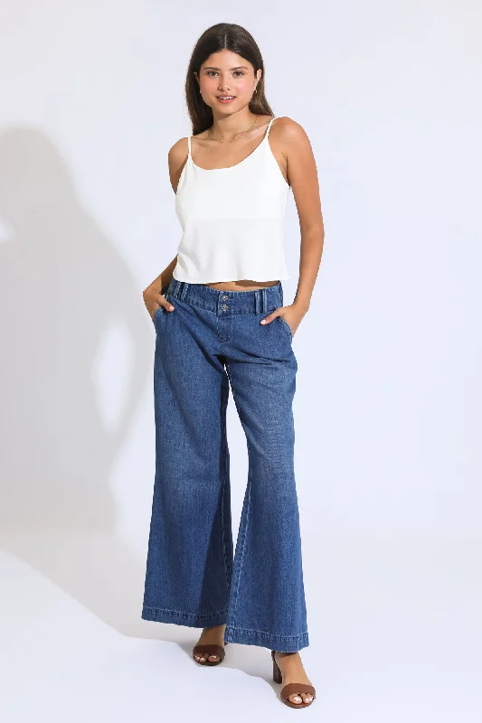 Comfortable Dresses Mia Wide Leg A-Line Trouser - Medium Indigo